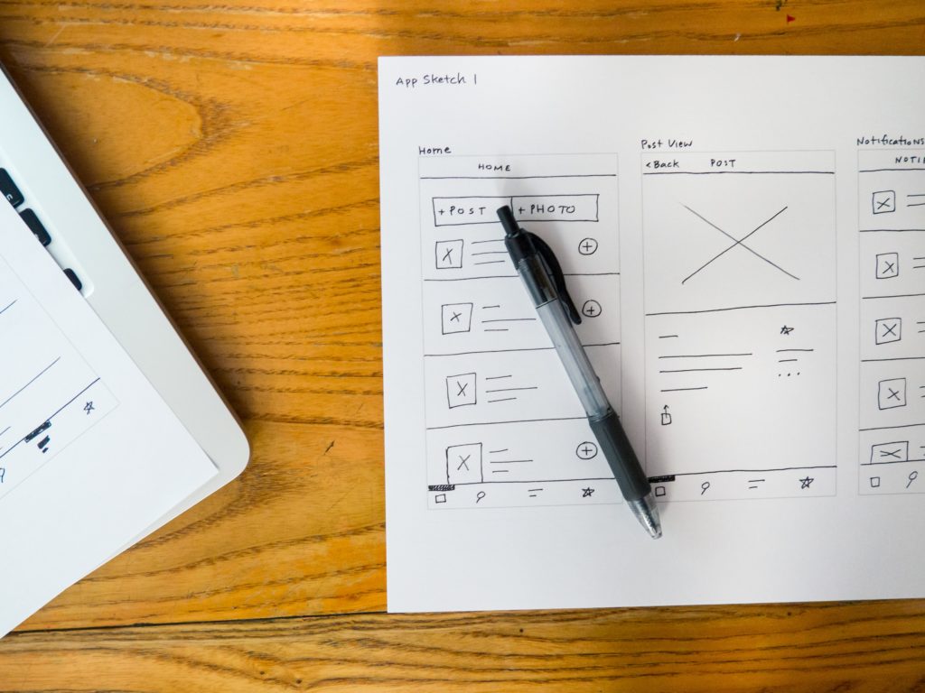 business problems: wireframes on paper