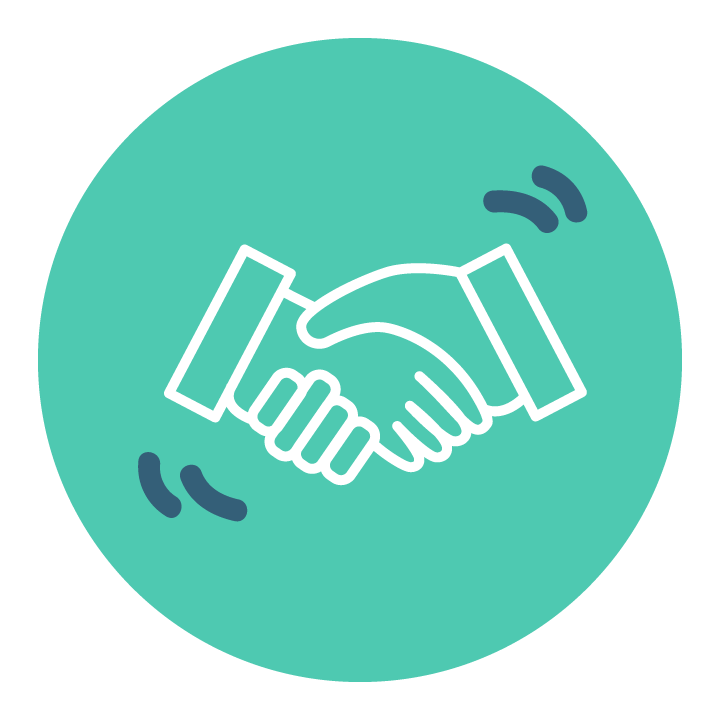 teal icon of a handshake, assume positive intent, agreement