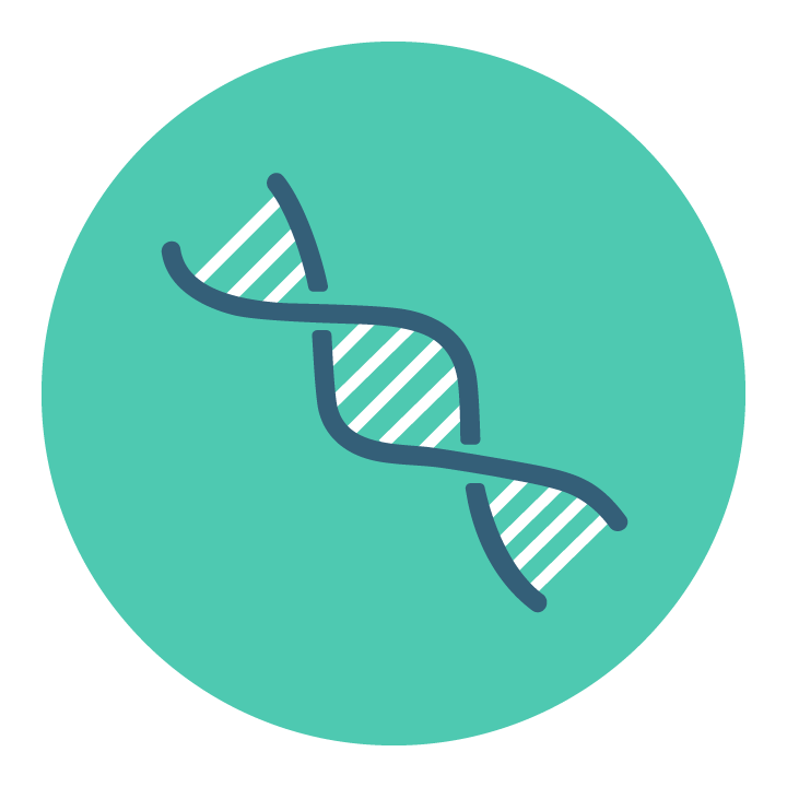 Teal icon with an illustration of DNA symbolizing the life sciences, DNA strand
