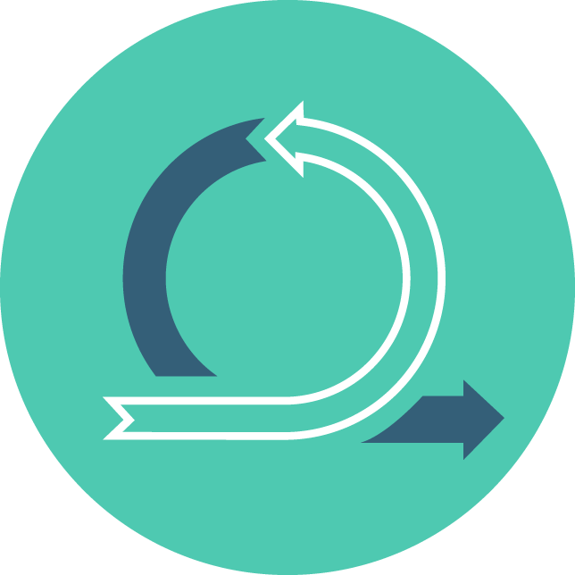 teal icon of process arrows, cycle, agile workforce