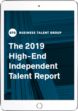 2019 High-End Independent Talent Report Business Talent Group cover on an iPad