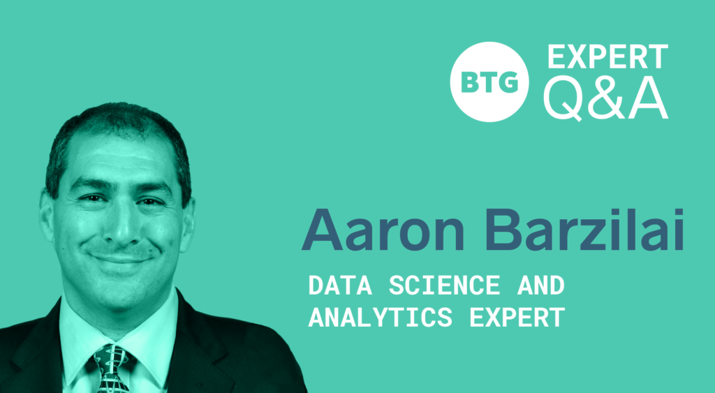 Headshot of Data Science and Analytics Expert Aaron Barzilai with name and title text