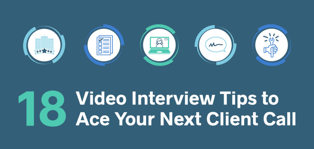 18 Video Interview Tips to Ace Your Next Client Call - Icons illustrating steps in video interview process