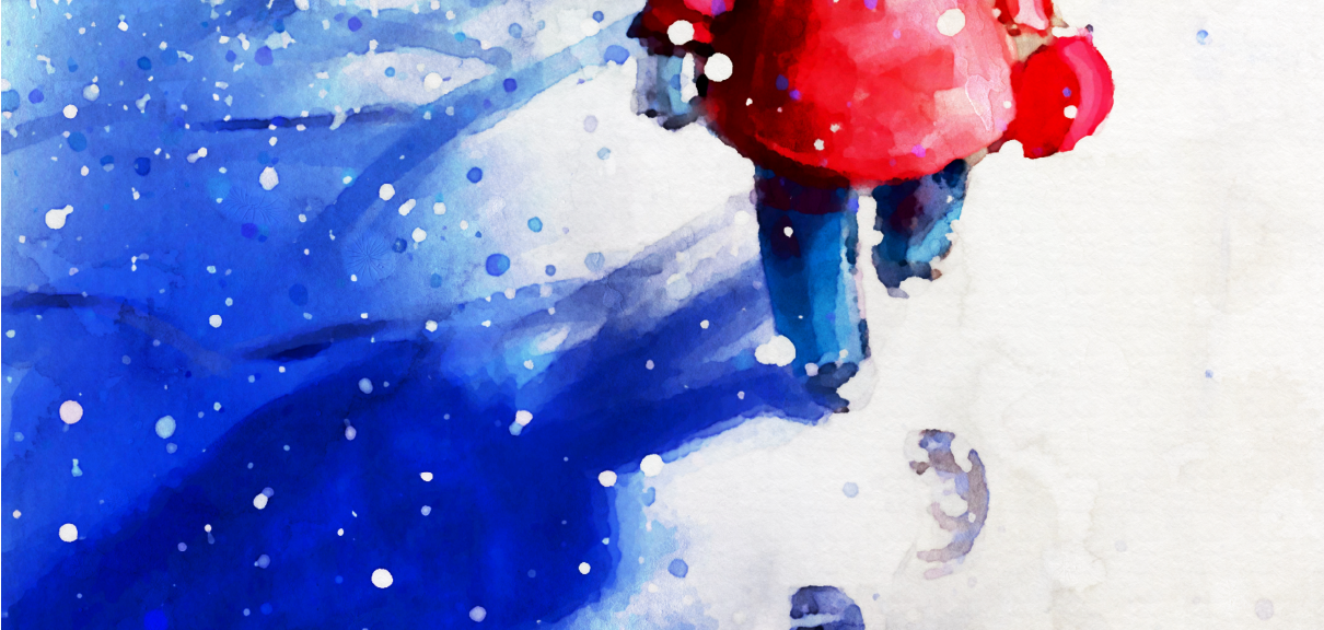 watercolor image of a person walking in the snow to signify overcoming seasonal affective disorder