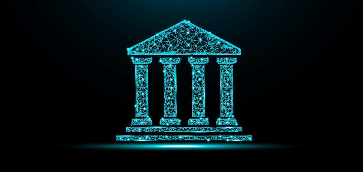 Phygital and the Future of Banking - digital rendering of bank icon